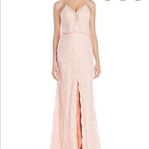 Blush lace gown with slit